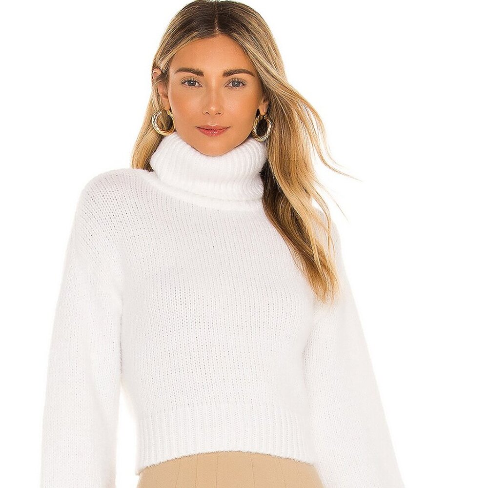 Majorelle White Elouise Tie Back Long Sleeves Foldover Neckline Sweater Size Med